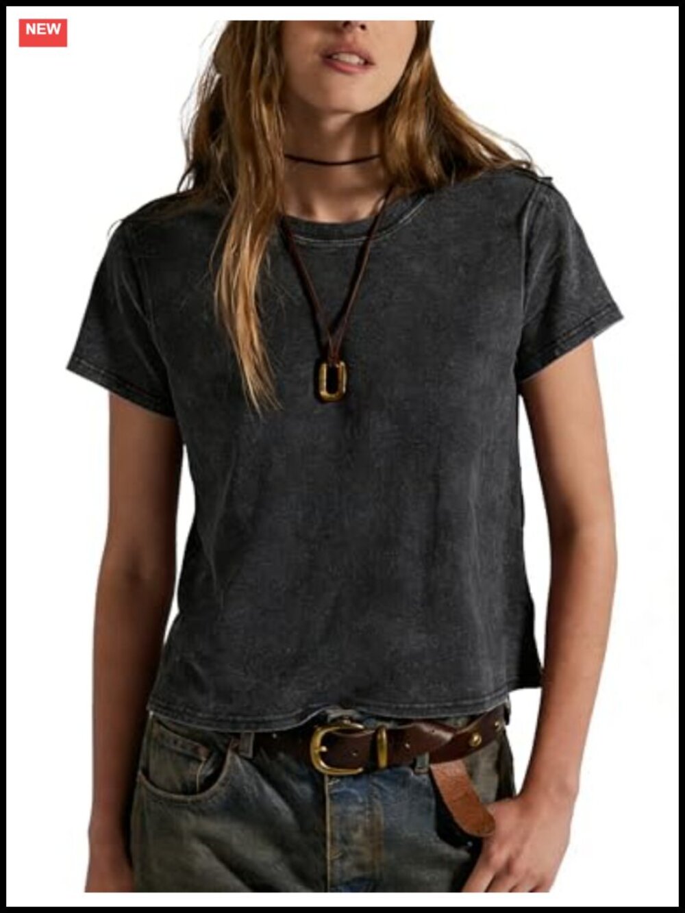 Washed Cotton Cropped T-Shirt Crew Neck Short Sleeve Casual Top